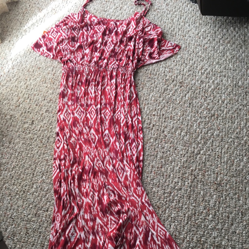 Red and white maxi dress